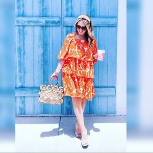 Spring/ Summer Shift Dress/ orange and peach/ Size Small